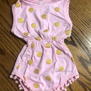 Pink & Gold Pom Pom Romper  5071M  12-24 Months NWT Boutique